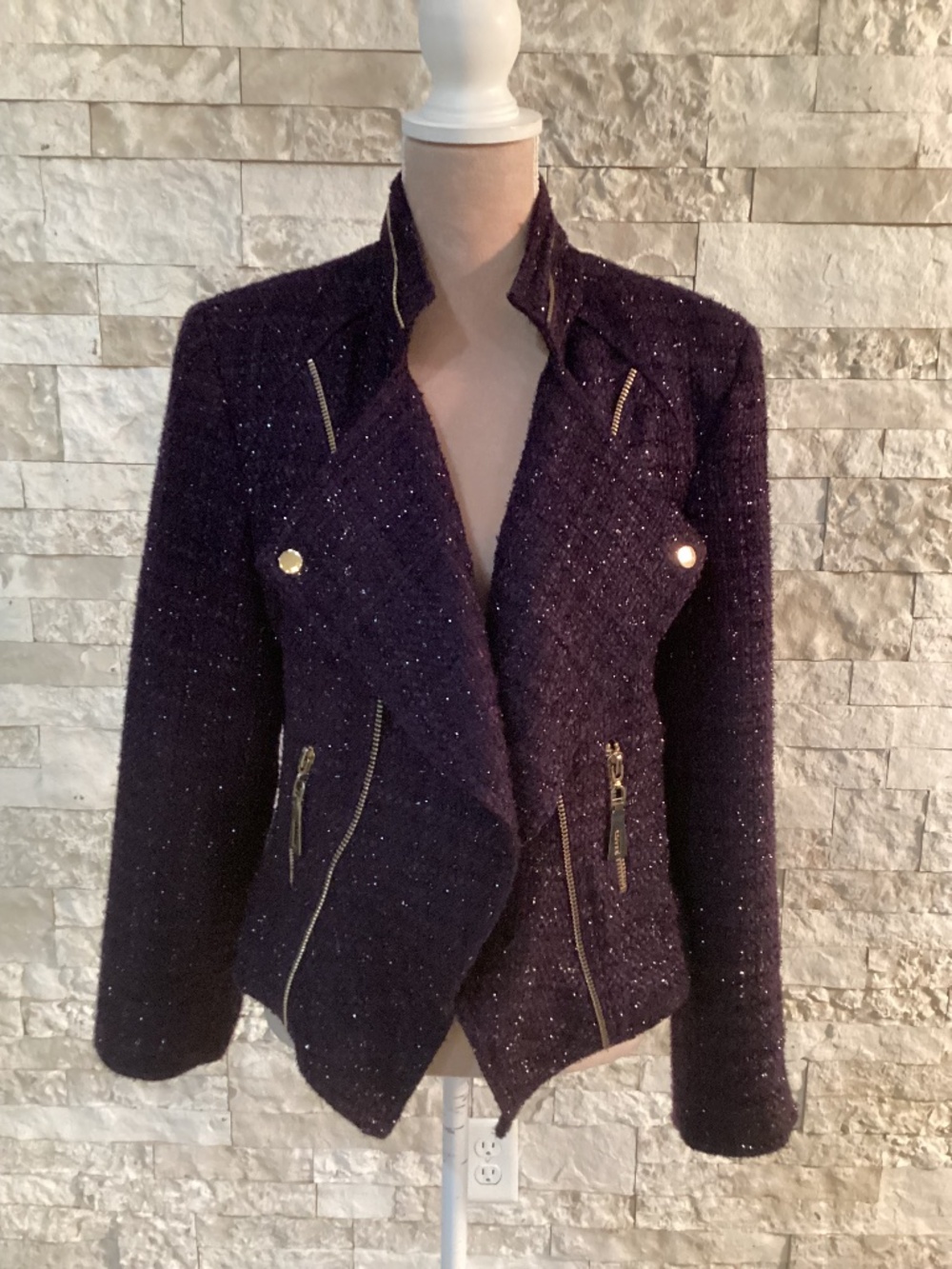 Insight New York asymmetric purple tweed moto jacket